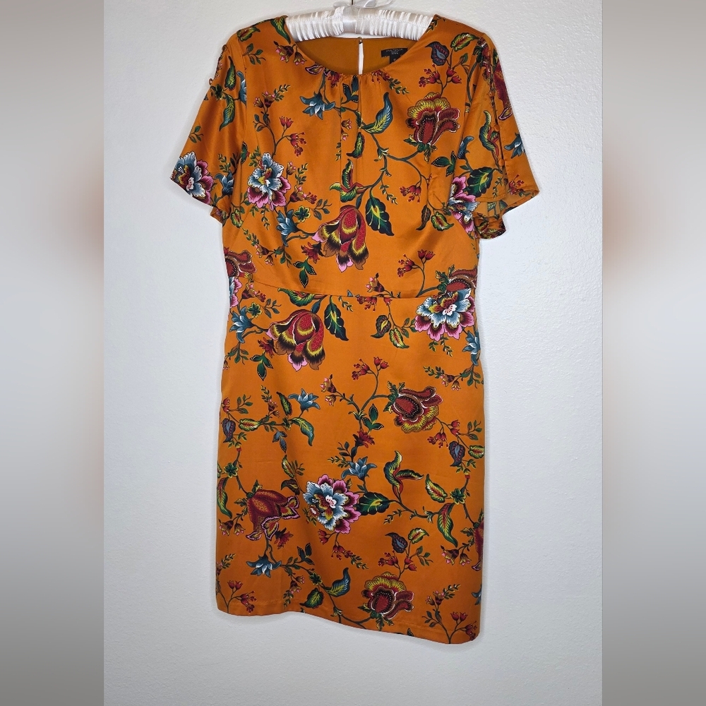 Ann Taylor Factory Marigold Floral Flutter Sleeve Chic Sheath Dress - Petite 12P